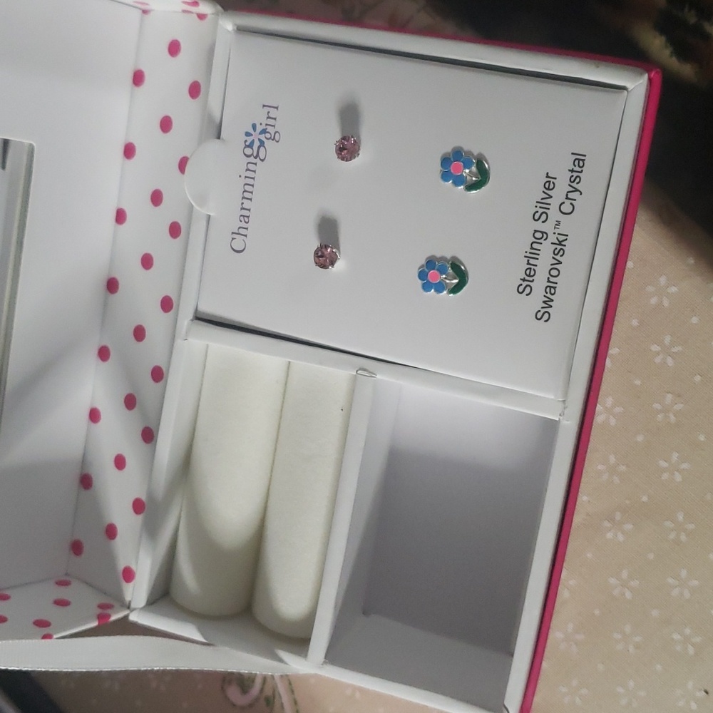 Swarovski crystal sterling silver earrings 2 set kids